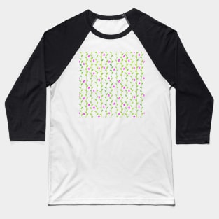 Watercolor Floral Vines Pattern - Lime Green & Magenta Pink Baseball T-Shirt